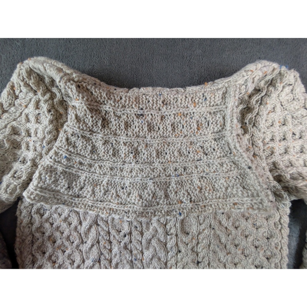 Aran Mór Ireland 100% Merino Wool Cable‎ Knit Cowl Neck Sweater Oatmeal  F233 - Picture 6 of 13